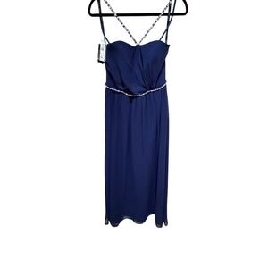 Alfred Angelo Gown Women 8 Navy Blue New 8103L Rhinestone Chiffon Formal Dress